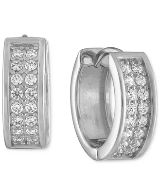 Esquire Men's Jewelry Cubic Zirconia Small Huggie Hoop Earrings, 1/2", Created for Macy's
