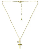 Giani Bernini Cubic Zirconia Solitaire & Polished Cross Pendant Necklace in 18k Gold-Plated Sterling Silver, Created for Macy's