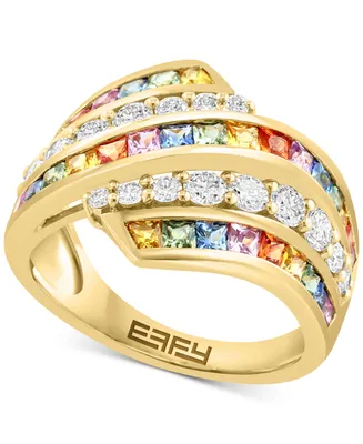 Effy Multi-Sapphire (1-3/4 ct. t.w.) & Diamond (3/4 ct. t.w.) Multirow Swirl Ring in 14k Gold