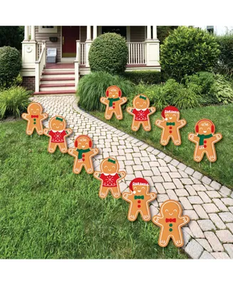 Big Dot of Happiness Gingerbread Christmas - Lawn Decor - Outdoor Holiday Party Yard Decor - 10 Pc