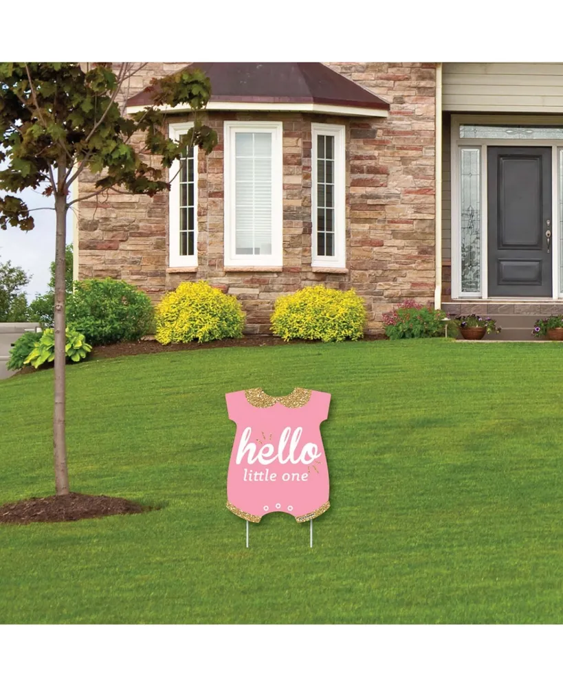 Hello Little One - Pink & Gold - Outdoor Lawn Sign Baby Shower Yard Sign 1 Pc
