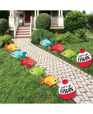Let's Go Fishing - Bobber Lawn Decor - Outdoor Party Yard Decor - 10 Pc