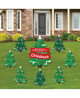 Snowy Christmas Trees - Lawn Decor - Classic Holiday Yard Signs - Set of 8