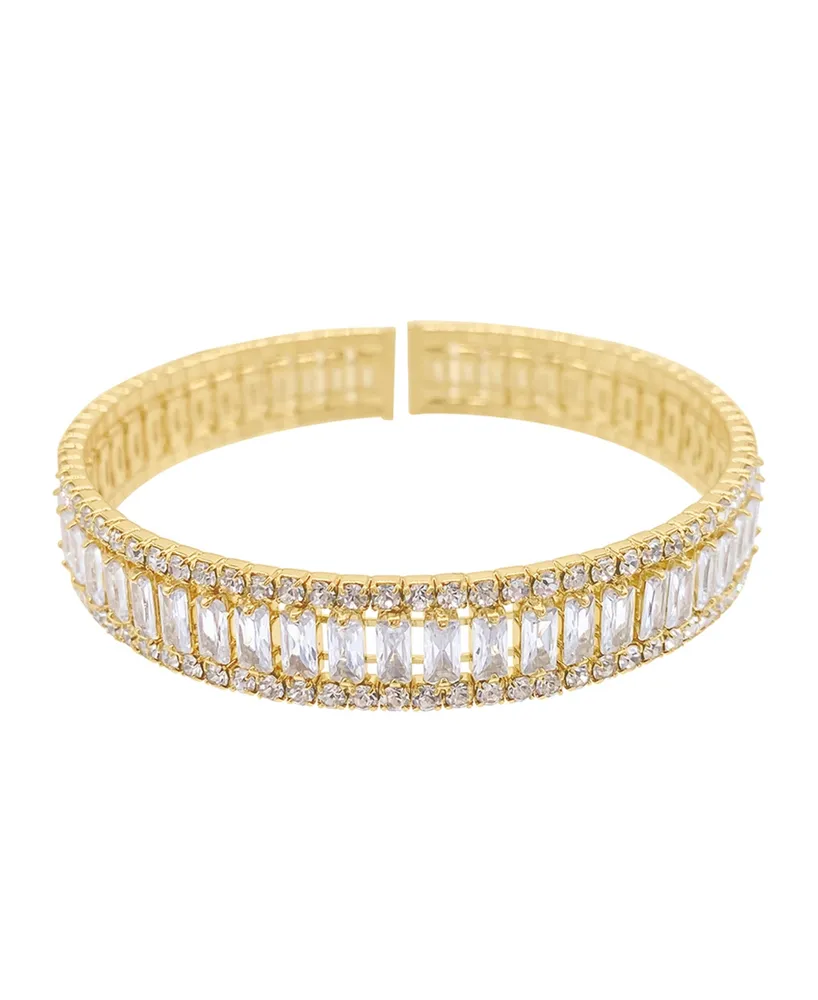 Adornia 14K Gold-Tone Plated Baguette Crystal Stretch Cuff