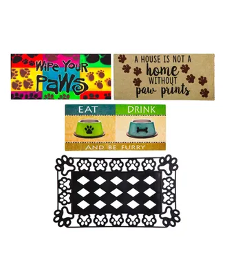 Evergreen Indoor Outdoor Doormat Bundle Set of 4 - Frame and 3 Welcome Paw Print Pet Inserts