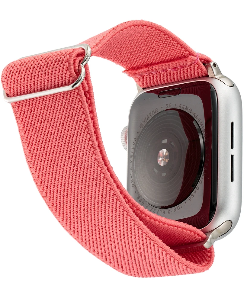 WITHit Coral Woven Elastic Band designed for Apple Watch 42mm (Series 1-3 only) & 44/45/46/49mm (Ultra & Ultra 2) - Coral, Silver