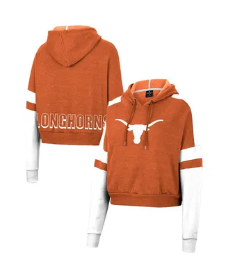 Women's Colosseum Texas Orange Longhorns Throwback Stripe Arch Logo Cropped Pullover Hoodie