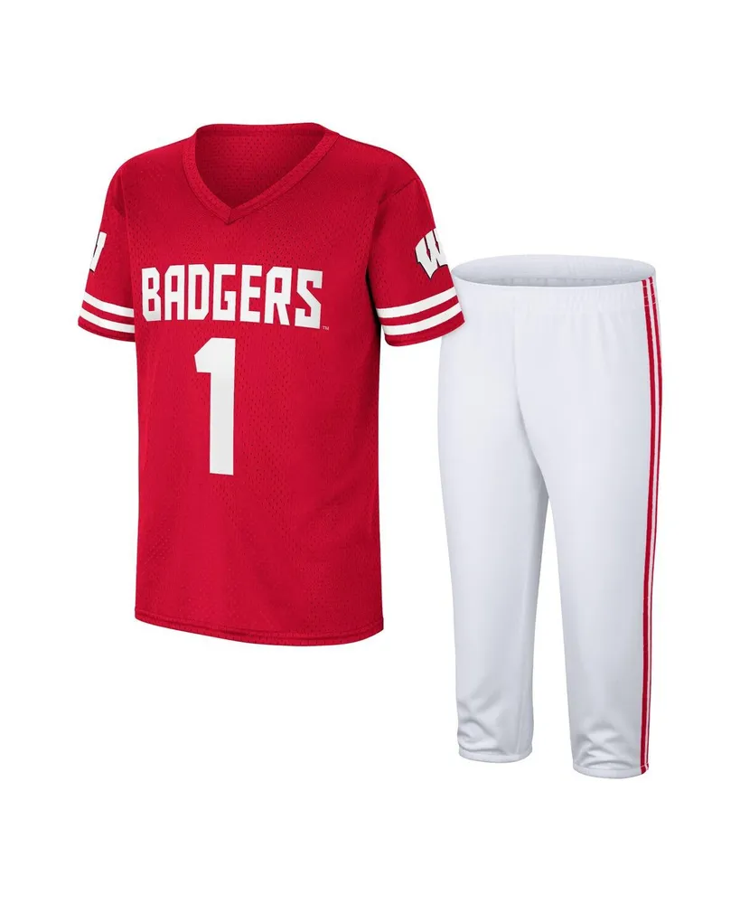 Big Boys Colosseum Red, White Wisconsin Badgers Football Jersey and Pants Set