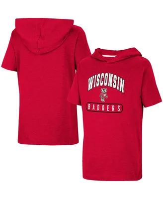 Big Boys Colosseum Heather Red Wisconsin Badgers Varsity Hooded T-shirt