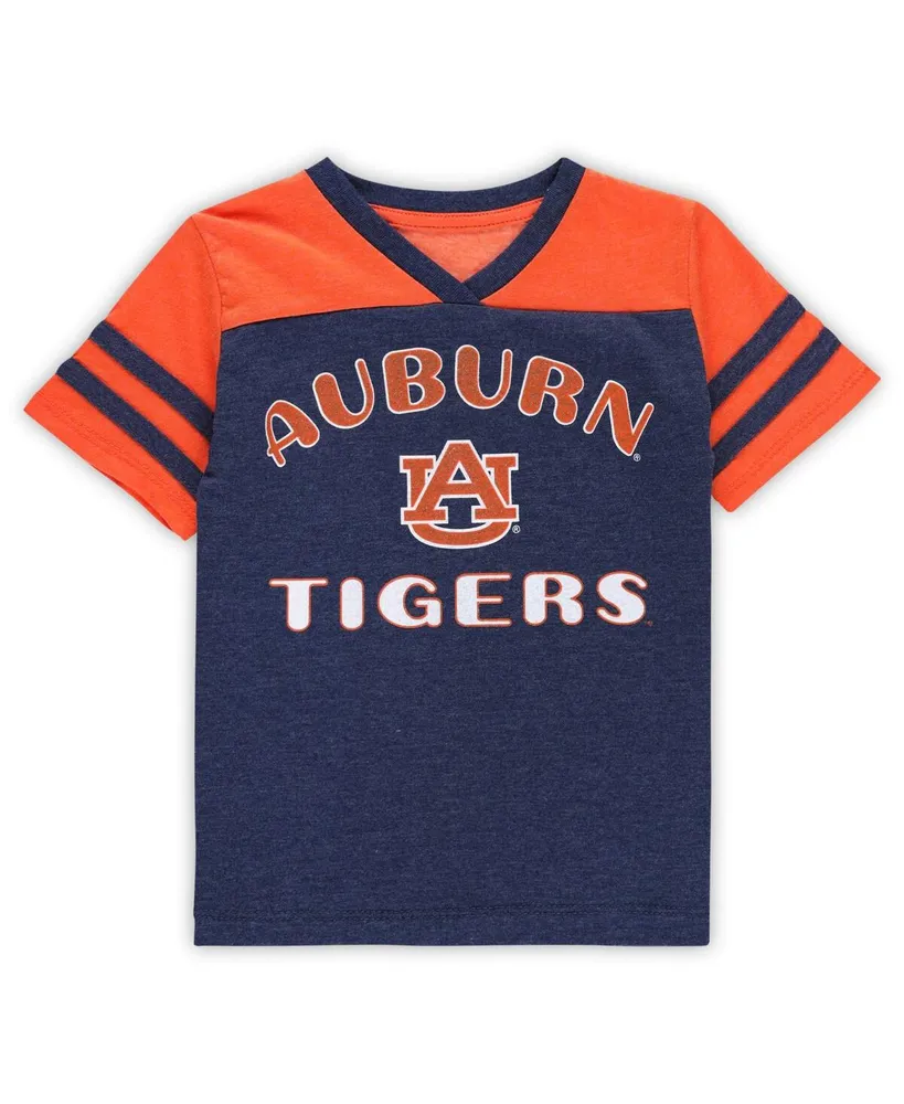 Girls Toddler Colosseum Navy, Orange Auburn Tigers Piecrust Promise Striped V-Neck T-shirt