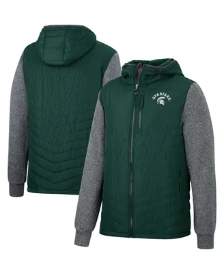 Men's Colosseum Green Michigan State Spartans Course Herringbone Full-Zip Hoodie