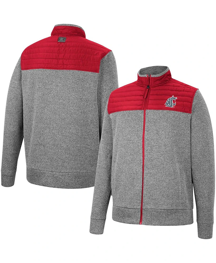 Men's Colosseum Charcoal, Crimson Washington State Cougars Putter Herringbone Full-Zip Jacket