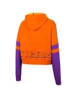 Women's Colosseum Orange Clemson Tigers Throwback Stripe Arch Logo Cropped Pullover Hoodie