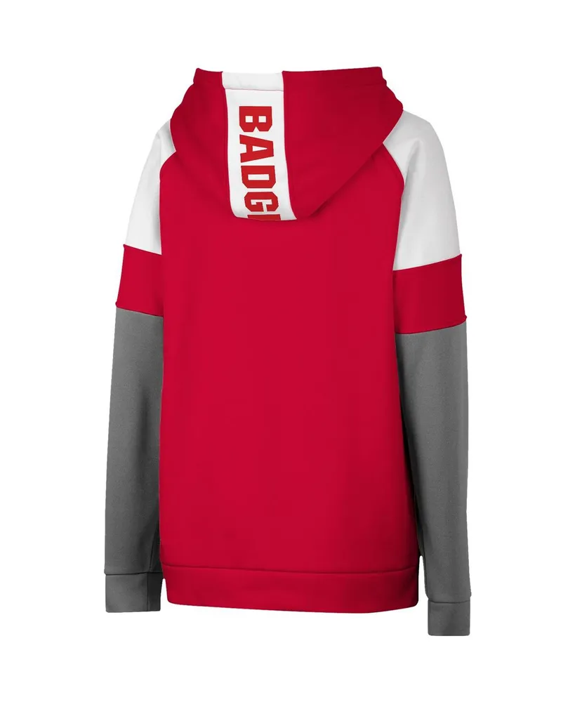 Big Boys Colosseum Red Wisconsin Badgers Colorblock Raglan Pullover Hoodie