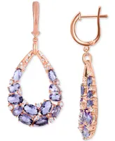 Purple & White Cubic Zirconia Teardrop Drop Earrings in 14k Rose Gold-Plated Sterling Silver