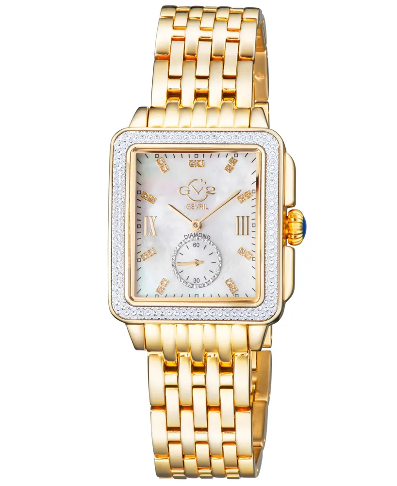 GV2 by Gevril Women's Bari Tortoise Swiss Quartz Diamond Accents Ion Plating Gold-Tone Stainless Steel Bracelet Watch 34mm x 30mm