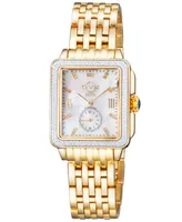 GV2 by Gevril Women's Bari Tortoise Swiss Quartz Diamond Accents Ion Plating Gold-Tone Stainless Steel Bracelet Watch 34mm x 30mm