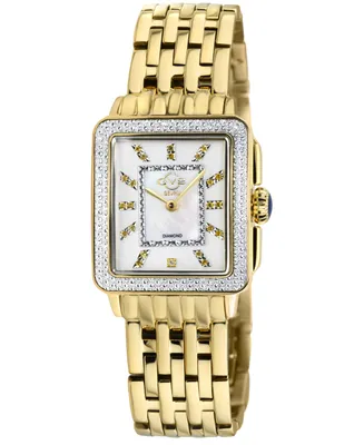 GV2 by Gevril Women's Padova Gemstone Swiss Quartz Diamond Accent Ion Plating Gold-Tone Stainless Steel Bracelet Watch 27mm x 30mm