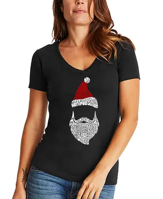 La Pop Art Women's Santa Claus Word V-Neck T-shirt