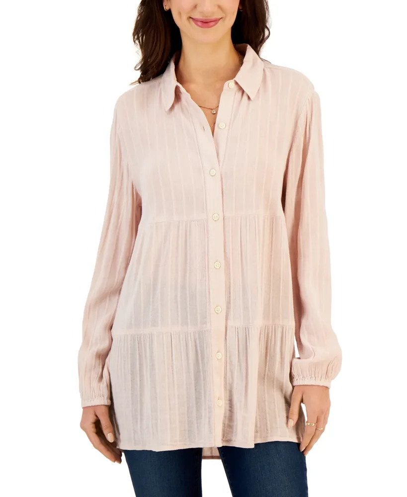 Style & Co Petite Tiered Button-Front Long-Sleeve Shirt, Created for Macy's