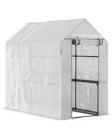 Outsunny 47" x 73"x 75" Walk-in Plant Greenhouse Garden Warm House Door White