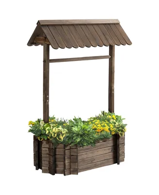 Wooden Wishing Well Raised Garden Bed,Outdoor Planter, Rustic Brown