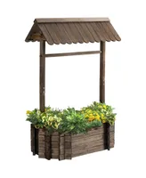 Wooden Wishing Well Raised Garden Bed,Outdoor Planter, Rustic Brown