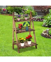 3 Tier Ladder-style Wooden Flower Plant Stand Outdoor Garden Shelf