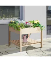 Raised Garden Bed with Storage Shelf, Elevated Wooden Planter Stand