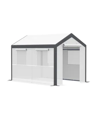 Outsunny 10' x 7' Large Walk-in Garden Greenhouse w/ Roll Up Door, 4 Windows