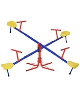 Outsunny Metal Seesaw for Kids 71.75" L x 71.75" W x 19" H, Red Blue Yellow