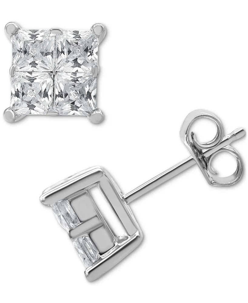 Diamond Seamless Cluster Princess Stud Earrings (2 ct. t.w.) in 14k White Gold