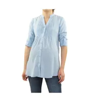 Indigo Poppy Maternity Pleated Roll Sleeve Nursing Top