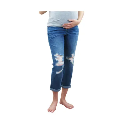 Indigo Poppy Maternity Cuffed Destructed Straight Leg Jean