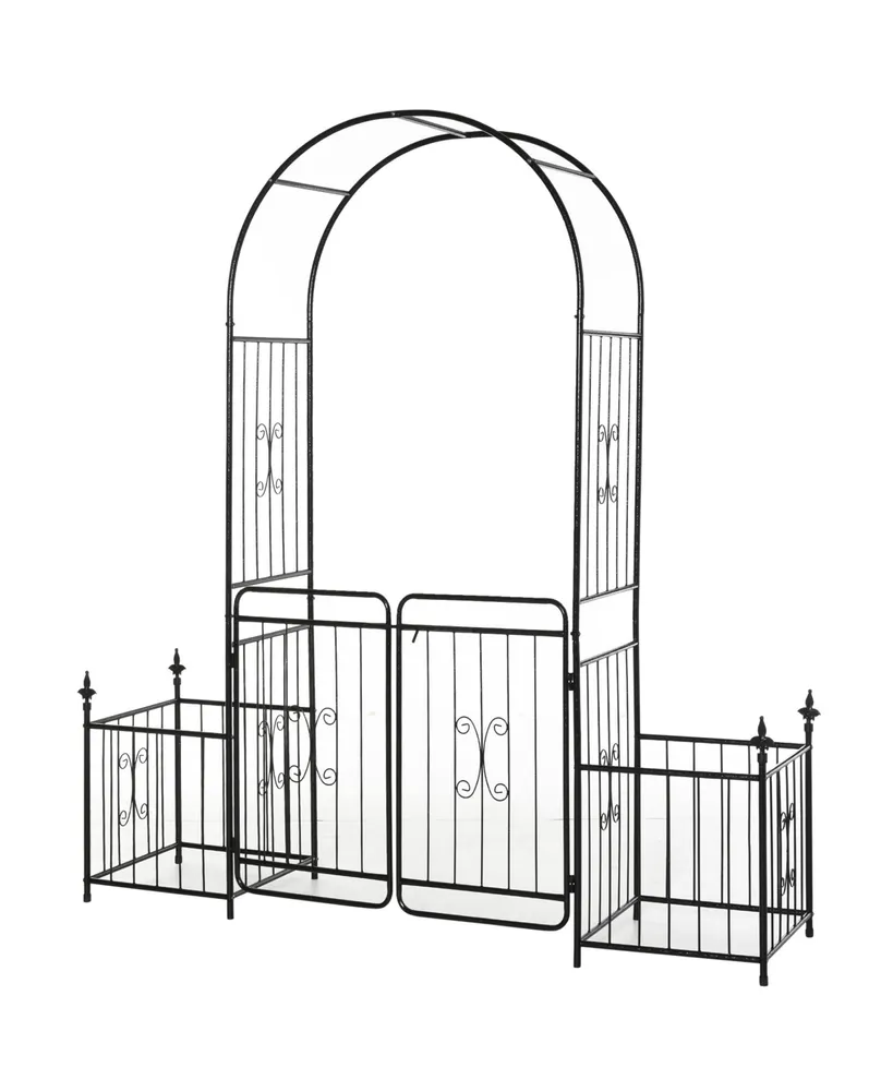 Outsunny Decorative Steel Backyard Gate & Trellis w/ 2 Door Design & Scrollwork