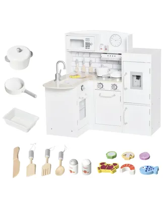 Qaba Childrens Cooking Kitchen w/ Microwave, Fridge, & Cabinets, White