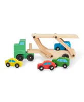 Melissa & Doug Car Carrier Truck and Cars Wooden Toy Set With 1 Truck and 4 Cars