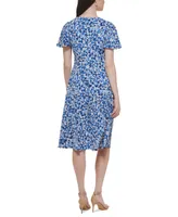 Jessica Howard Petite Printed V-Neck Twist-Front Dress