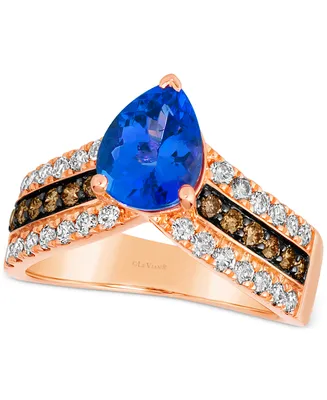 Le Vian Blueberry Tanzanite (1-1/2 ct. t.w.) & Diamond (3/4 ct. t.w.) V Ring in 14k Rose Gold