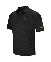 Men's Colosseum Heathered Black Wyoming Cowboys Primary Logo Down Swing Raglan Polo Shirt