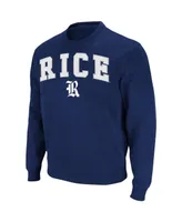 Men's Colosseum Navy Rice Owls Arch & Logo Tackle Twill Pullover Sweatshirt