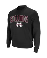 Men's Colosseum Black Mississippi State Bulldogs Arch & Logo Tackle Twill Pullover Sweatshirt