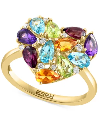 Effy Multi-Gemstones (2-1/2 ct. t.w.) & Diamond (1/10 ct. t.w.) Heart Cluster Ring in 14k Gold