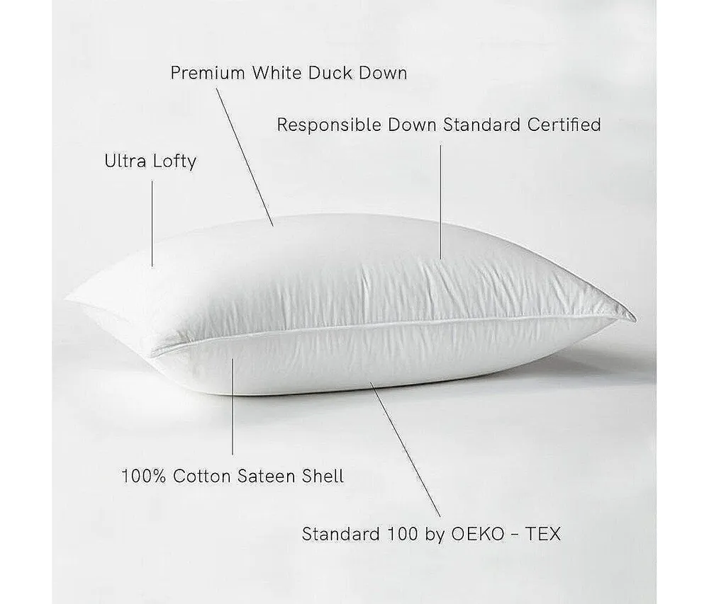 Bokser Home Soft 700 Fill Power Luxury White Duck Down Bed Pillow - Standard/Queen