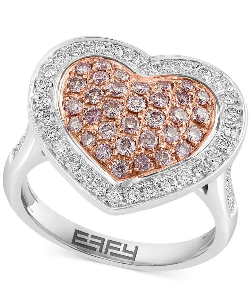 Effy White Diamond (3/8 ct. t.w.) & Pink Diamond (1/2 ct. t.w.) Heart Ring in 14k Rose & White Gold