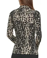 Dkny Women's Animal Print Matte Jersey Faux Wrap Top