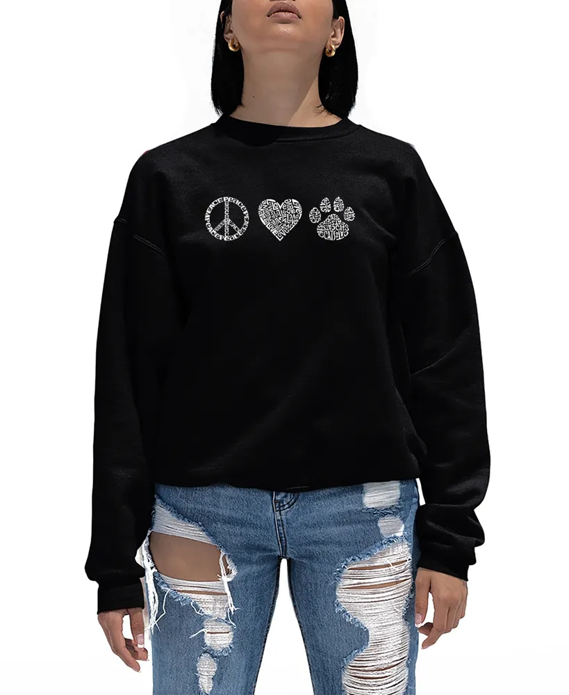 La Pop Art Women's Peace Love Cats Word Crewneck Sweatshirt