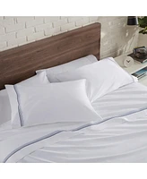 Aston and Arden Sateen California King Sheet Set, 1 Flat Sheet, Fitted 2 Pillowcases, 600 Thread Count, Cotton, Pristine White with Fi