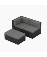 2 Piece Outdoor Patio Modern Sectional Sofa Set with Storage Ottoman