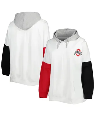 Women's White, Scarlet Ohio State Buckeyes Plus Size Contrast Dolman Sleeve Pullover Hoodie